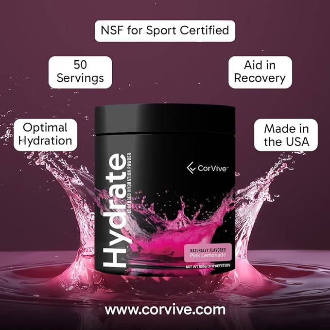 Hydrate Electrolyte Drink Mix | Pink Lemonade Flavor | NSF Certified | Electrolytes, Vitamin C, Magnesium, Zinc, Potassium | Used by Athletes & US Military | Boost Performance | 50 Servings