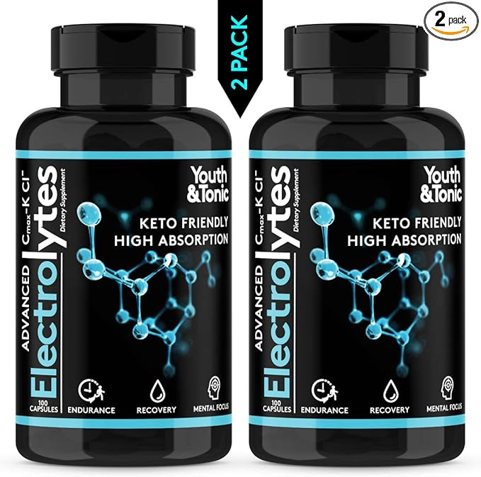 Complete Electrolyte Supplement w High Bioavailability and Cmax Chloride Potassium Magnesium for Endurance Muscle Recovery Mental Focus. Rapid Rehydration Salts and Keto Friendly Pills with 200 caps