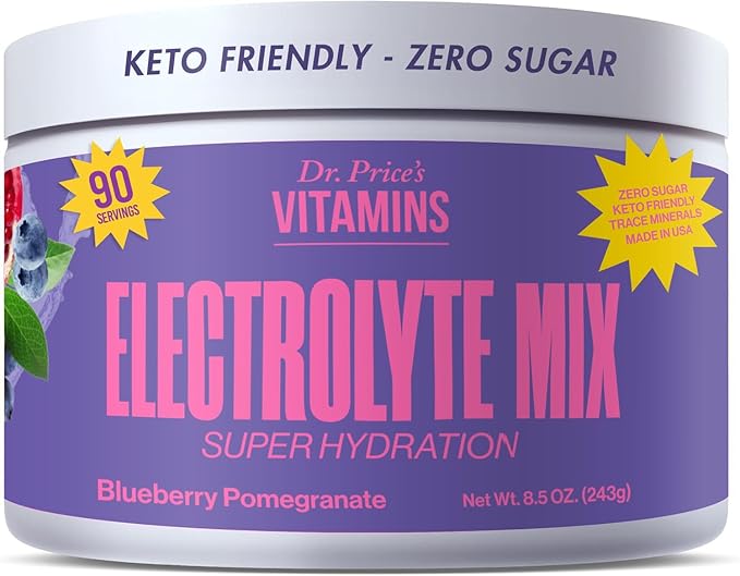 Dr. Price Electrolytes Powder No Sugar - Electrolyte Mix - Hydration Drink - Keto Electrolytes - Fasting Electrolytes - Water Enhancer, Non-GMO, Sports Drink - 90 Servings - Blueberry-Pomegranate