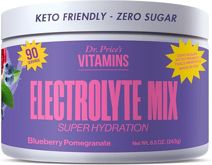 Dr. Price Electrolytes Powder No Sugar - Electrolyte Mix - Hydration Drink - Keto Electrolytes - Fasting Electrolytes - Water Enhancer, Non-GMO, Sports Drink - 90 Servings - Blueberry-Pomegranate