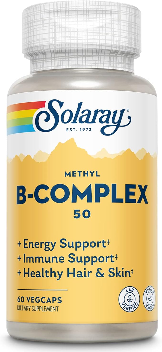 Solaray Methyl B-Complex 50mg | Methylated Forms of Folate & B-12 | Healthy Hair & Skin, Nerves, Immune Function & Metabolism Support | 60 VegCaps