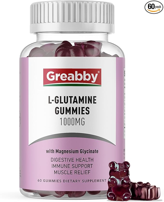 L Glutamine 1000mg Gummies - Muscle Relief & Immune Support, Amino Acid Supplement with Magnesium Glycinate, Vegan & Non-GMO, Gluten Free (60 Count)