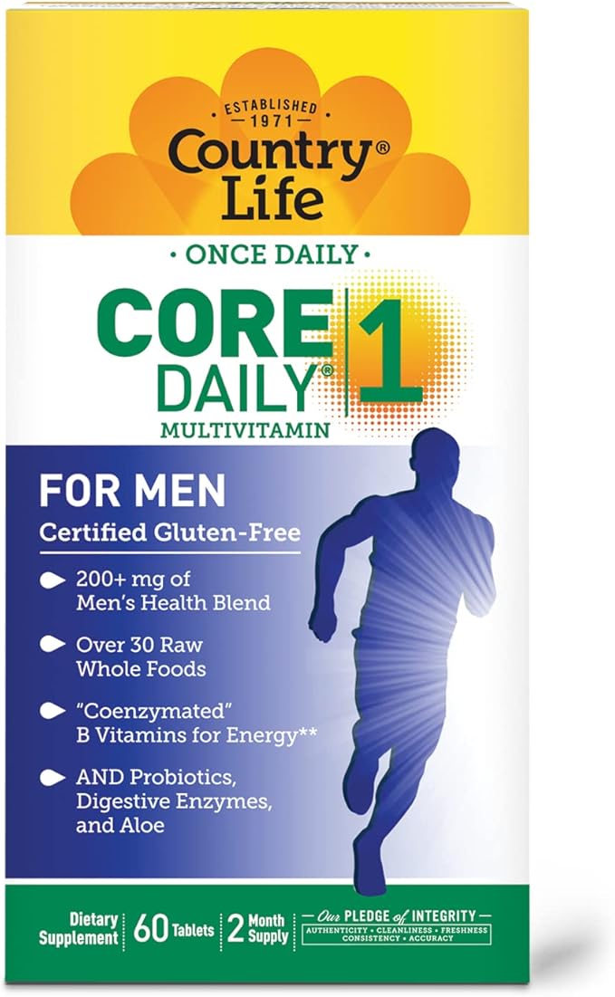 Country Life Core Daily-1 for Men - Multivitamin with Probiotics, Saw Palmetto, Pumpkin Seed Extract, and Coenzymated B Vitamins - Gluten-Free and Vegetarian - 60 Tablets