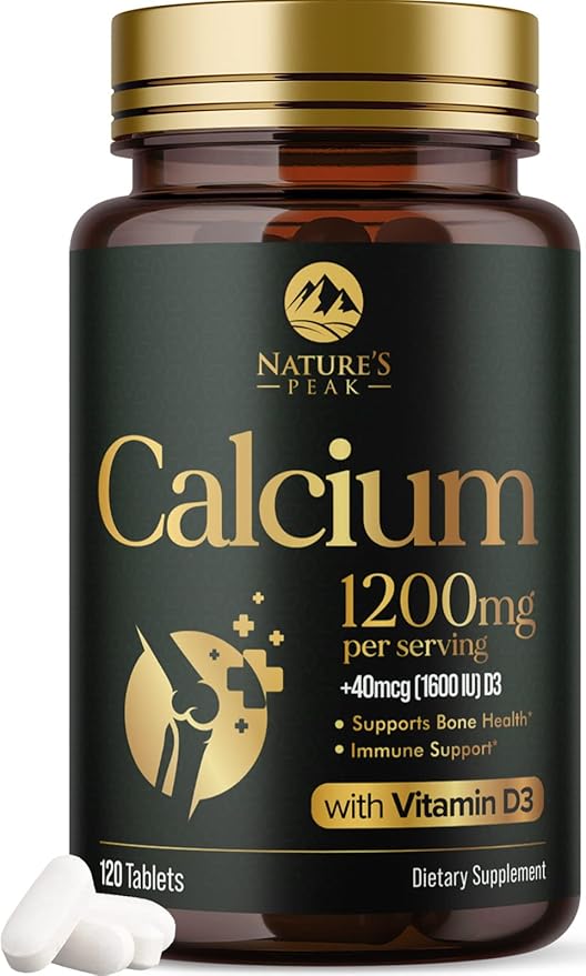 Calcium 1200 mg with Vitamin D3, Calcium Supplement Vitamins, Supports Bone Strength, Teeth & Immune System, Calcium Supplements for Women & Men, Nature's Absorbable Calcium Carbonate - 120 Tablets