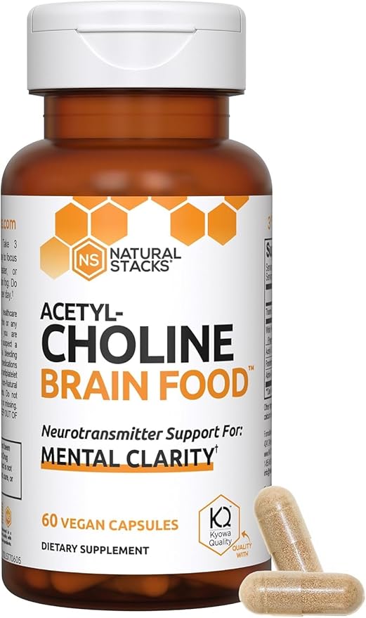 NATURAL STACKS Acetylcholine Brain Food with Alpha GPC Choline - Supports Mental Clarity - GPC Supplement & Focus Supplement for Faster Thinking & Clear Brain - 120 Acetylcholine Capsules