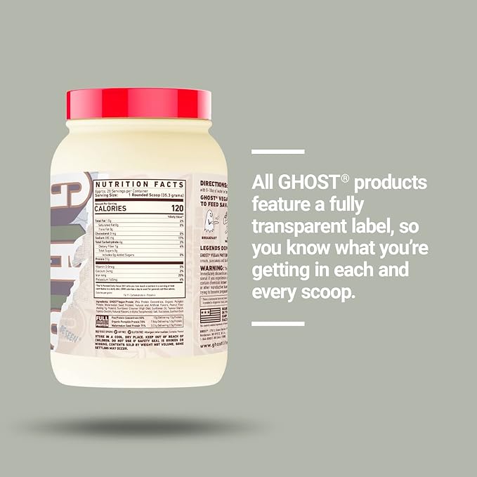 GHOST Vegan Protein Powder, Peanut Butter Cereal Milk - 2.2lb, 21g of Protein - Plant-Based Pea & Organic Pumpkin Protein - Post Workout & Nutrition Shakes, Smoothies, & Baking - Soy & Gluten-Free