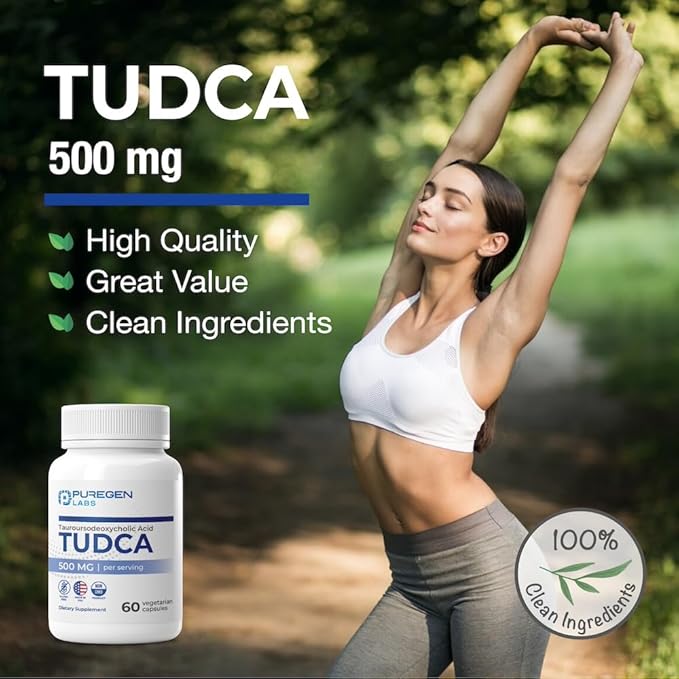 Puregen Labs TUDCA (Tauroursodeoxycholic Acid) 500mg per Serving, Bile Salts Liver Supplement | No Harmful Additives | Non-GMO | Gluten Free | Made in USA - Total 120 Vegetarian Capsules
