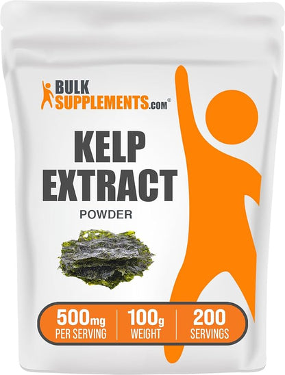 BulkSupplements.com Kelp Extract Powder - Kelp Supplement, Kelp Powder, Brown Seaweed Extract - Seaweed Supplement, Gluten Free, 500mg per Serving, 100g (3.5 oz) (Pack of 1)