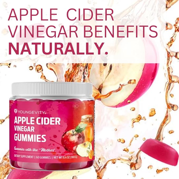 Youngevity Apple Cider Vinegar Gummies 500mg w/Raw ACV from The Mother, Detox Cleanse and Support Immunity, - 60 Gummy Vitamins