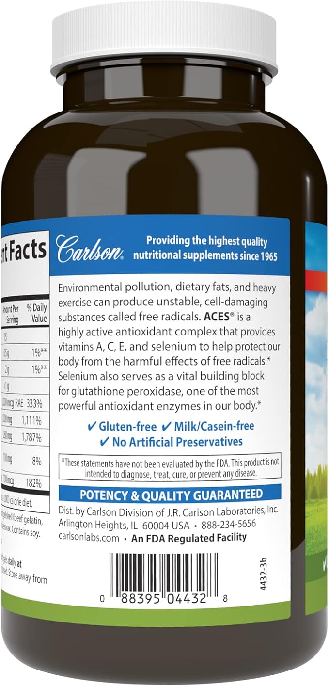 Carlson - ACES, Vitamins A, C, E + Selenium, Cellular Health & Immune Support, Antioxidant, 200 Softgels