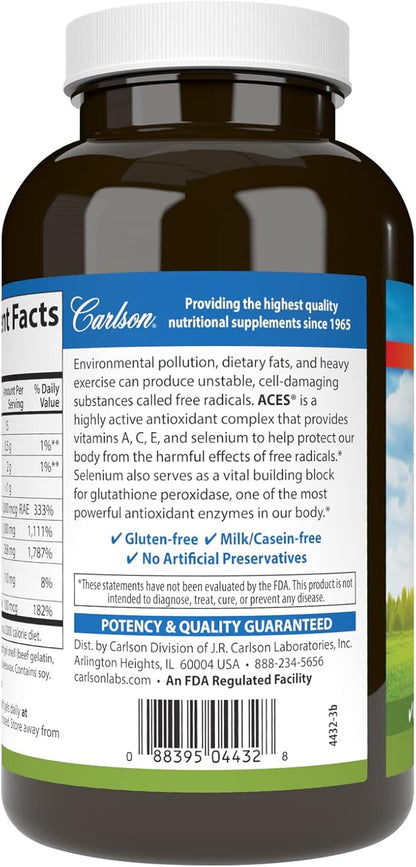 Carlson - ACES, Vitamins A, C, E + Selenium, Cellular Health & Immune Support, Antioxidant, 200 Softgels