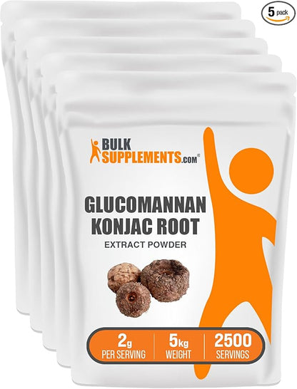 BulkSupplements.com Glucomannan Powder - Konjac Root Extract Powder, Fiber Supplement Powder, Konjac Powder - Gluten Free, 2g per Serving, 5kg (11 lbs) (Pack of 5)