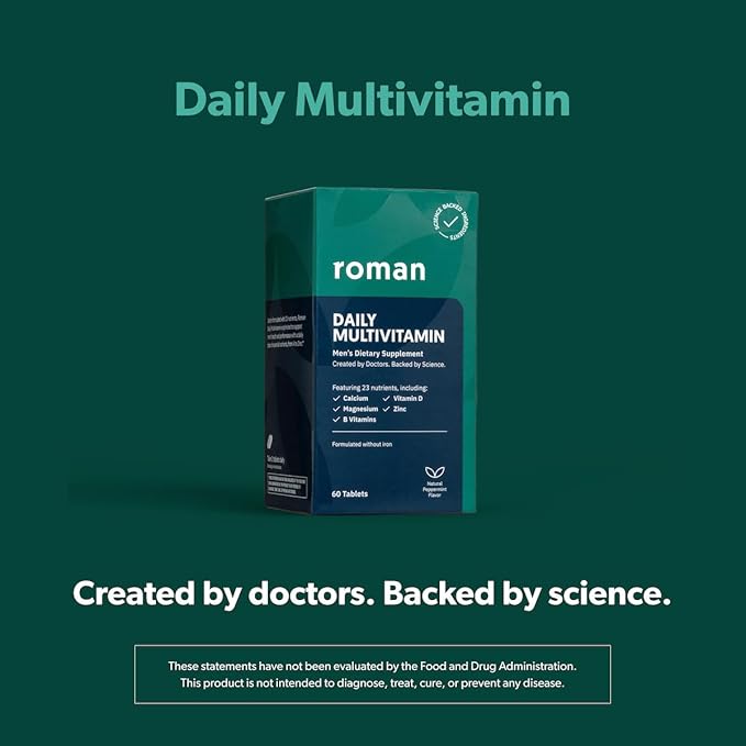 ROMAN Daily Multivitamin for Men | Supports Physical Activity, Brain + Heart Health, and Immune System with 23 Key Nutrients Including Calcium, Magnesium, and Zinc | 60-Day Supply (120 Tablets)