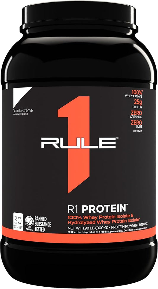 Rule One Proteins R1 Protein - 25g Fast-Acting, Super-Pure 100% Isolate and Hydrolysate Protein Powder with 6g BCAAs (2 Pounds*, Vanilla Créme)