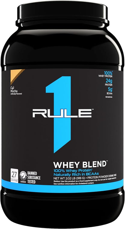 Rule One Proteins Whey Blend - Café Mocha, 24g Fast-Acting Whey Protein Concentrates, Isolates, and Hydrolysates Per Serving, with Naturally Occurring EAAs and BCAAs, 2lbs