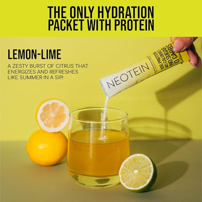 Electrolyte Powder Packets with 10g Protein & Collagen - Hydration Packets - Zero Sugar, NO Fillers, NO Carbs | Lemon Lime | 45 Calories | Keto & Paleo | Pack of 15