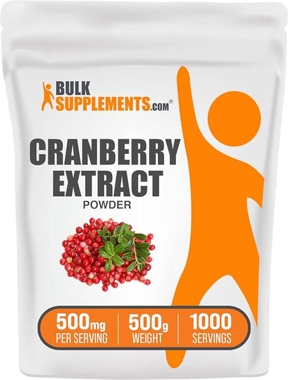 BulkSupplements.com Cranberry Extract Powder - Cranberry Supplements for Women & Men, Cranberry Extract 500mg - Vegan & Gluten Free, 500mg per Serving, 500g (1.1 lbs) (Pack of 1)