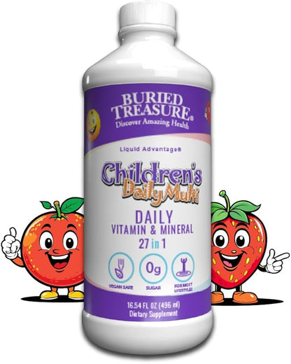 Buried Treasure Children’s Daily Liquid Multivitamin - 16 oz, 16 servings, Orange Mango Flavor, Supports Kids with Essential Nutrients & Minerals