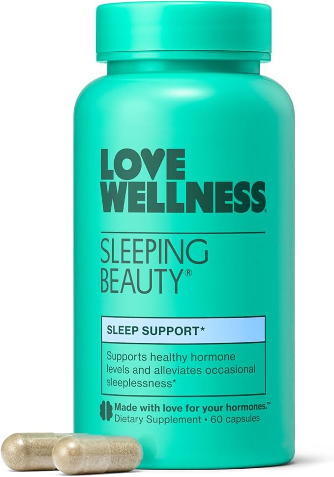 Love Wellness Sleeping Beauty | Sleep Support with Melatonin, Magnesium & L-Theanine | Promotes Restful Sleep, Relaxation & Calmness | Organic Valerian Root Powder & Lemon Balm | 60 Count