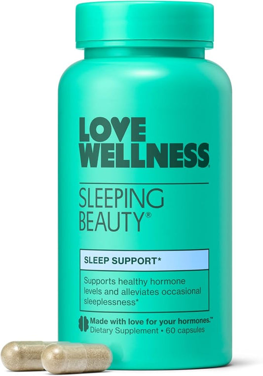 Love Wellness Sleeping Beauty | Sleep Support with Melatonin, Magnesium & L-Theanine | Promotes Restful Sleep, Relaxation & Calmness | Organic Valerian Root Powder & Lemon Balm | 60 Count