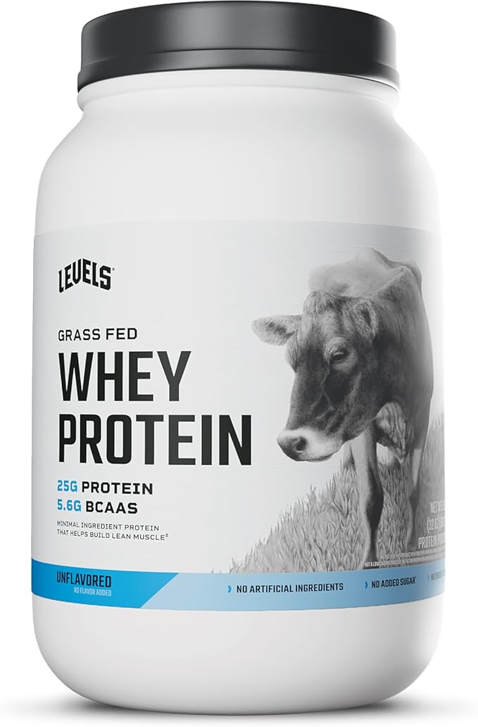 Levels Grass Fed Whey Protein Powder, No Artificials, 25G of Protein, Unflavored, 2LB