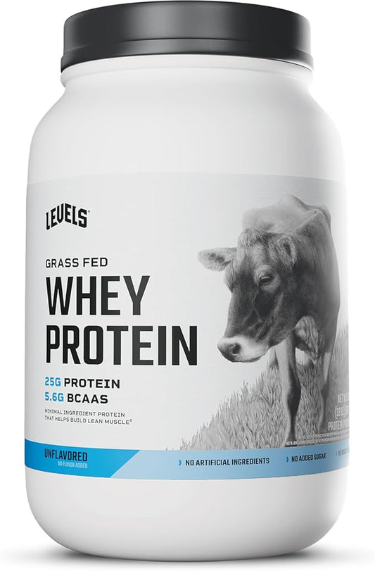 Levels Grass Fed Whey Protein Powder, No Artificials, 25G of Protein, Unflavored, 2LB