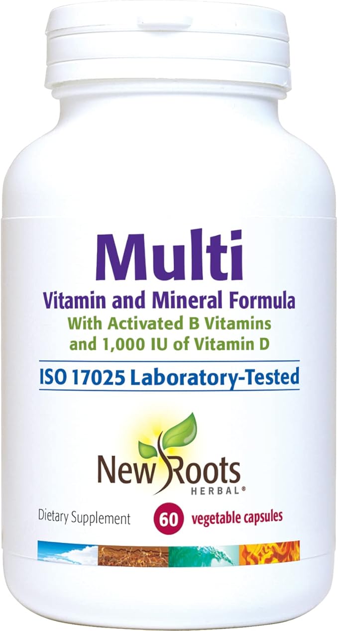 NEW ROOTS HERBAL – Multi (60 Veg Caps)|Vitamins C D E B1 B2 B6 B12, Biotin, Niacin, Zinc | Optimal Health & Energy| Healthy Skin| Supports Immunity