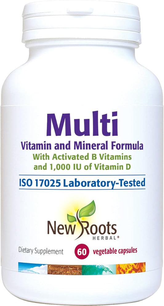 NEW ROOTS HERBAL – Multi (60 Veg Caps)|Vitamins C D E B1 B2 B6 B12, Biotin, Niacin, Zinc | Optimal Health & Energy| Healthy Skin| Supports Immunity