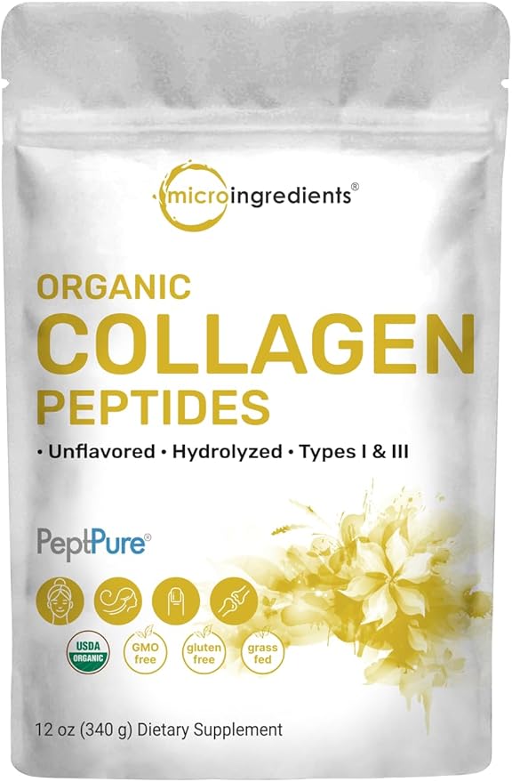 Micro Ingredients Organic Hydrolyzed Collagen Peptides Powder, 12oz | Type I & III Bovine Collagen for Women & Men | High Absorption | Unflavored, Keto & Paleo Friendly | Easy to Mix, Non-GMO