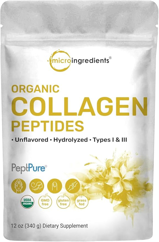 Micro Ingredients Organic Hydrolyzed Collagen Peptides Powder, 12oz | Type I & III Bovine Collagen for Women & Men | High Absorption | Unflavored, Keto & Paleo Friendly | Easy to Mix, Non-GMO
