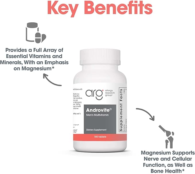 Optimox Androvite for Men - Magnesium Supplement for Men 500mg, Multimineral Supplement, Multivitamin Supplement, Vitamin C, Vitamin D3, Calcium-Free - 180 Count
