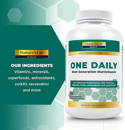 Nature's Lab Gold One Daily Multivitamin - Contains 19 Essential Vitamins & Minerals including Vitamin C, D3 & Zinc - 60 Capsules (2 Month Supply)