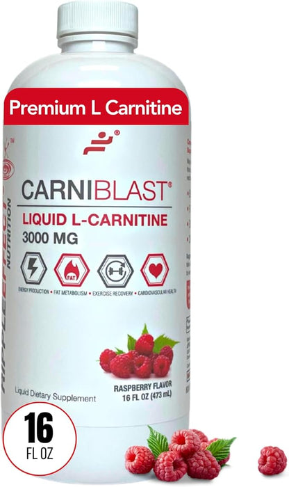 CARNIBLAST Liquid L-Carnitine 3000mg, Premium L Carnitine Carnipure, Energy Nutrition, Energy Supplement and Energy Booster, Raspberry, 16 fl oz