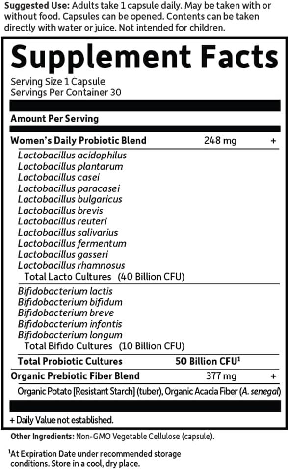 Garden of Life Once Daily Dr. Formulated Probiotics for Women 50 Billion CFU 16 Probiotic Strains with Organic Prebiotics for Digestive, Vaginal & Immune Health, Dairy Free, Shelf Stable 30 Capsules