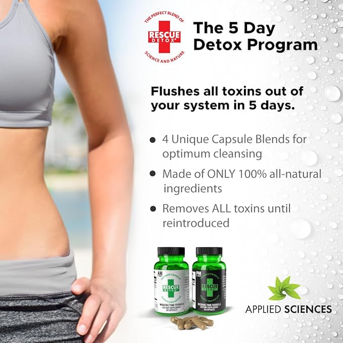 Rescue Detox 5 Day Permanent Detox Kit - 72ct Capsules | Comprehensive Full Body Cleanse with Bonus Instant ICE Caps