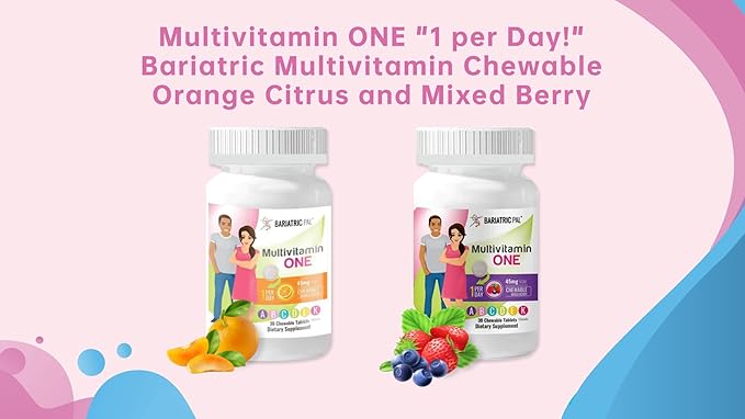 BariatricPal Multivitamin ONE 1 per Day! Bariatric Multivitamin Chewable with 45mg Iron - Orange Citrus (30 Count)