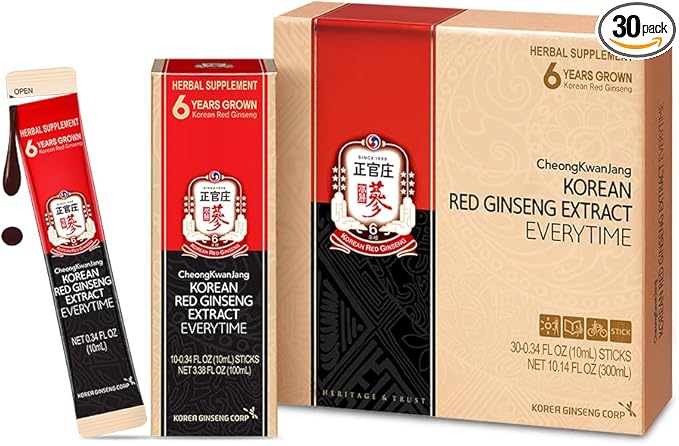CheongKwanJang Korean Red Ginseng Extract Everytime 3000mg | Sugar Free Energy Supplement, Ginseng Tea, Ginseng Supplement, Korean Food | Energy Boost,Stamina | 30 Count