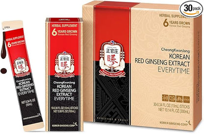 CheongKwanJang Korean Red Ginseng Extract Everytime 3000mg | Sugar Free Energy Supplement, Ginseng Tea, Ginseng Supplement, Korean Food | Energy Boost,Stamina | 30 Count