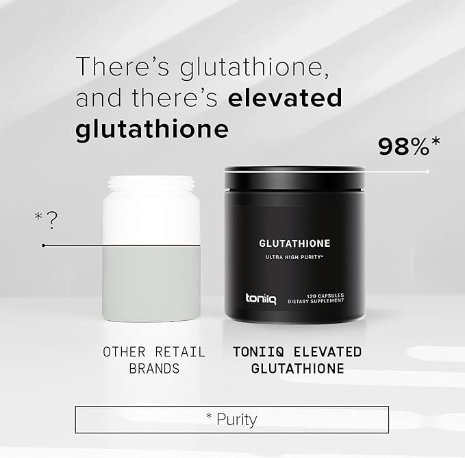 Toniiq Ultra High Strength Glutathione Capsules - 1000mg Concentrated Formula - 98%+ Highly Purified and Bioavailable - Non-GMO Fermentation - 120 Capsules Reduced Glutathione Supplement