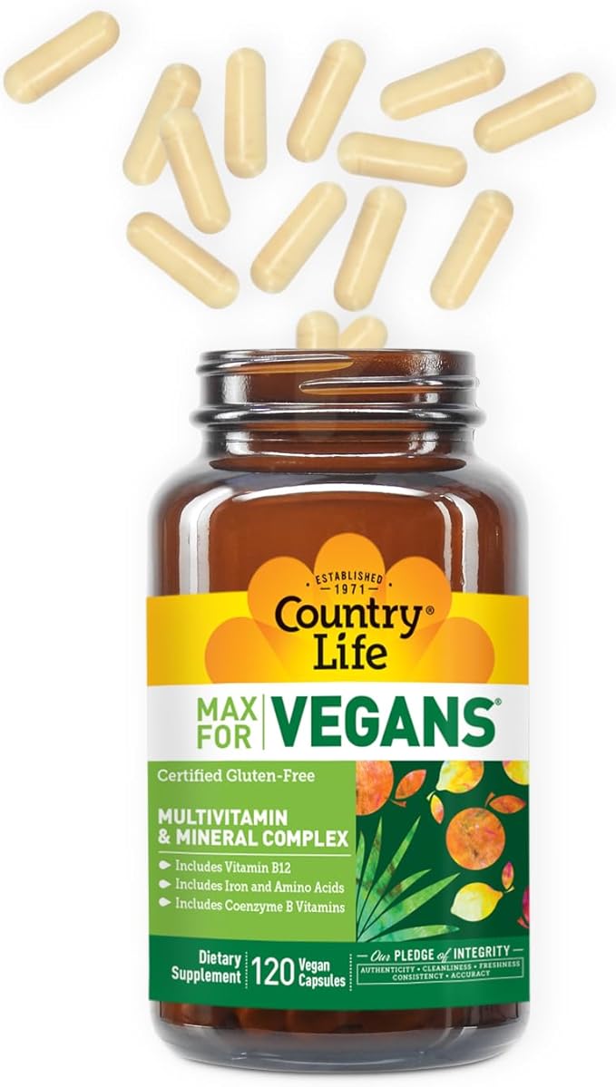 Country Life Max for Vegans - 120 Vegan Capsules - Daily Multivitamins for Men - Immune Support Supplement - Contains Vitamin B12, Iron, Amino Acids, Coenzyme B Vitamins - Gluten-Free