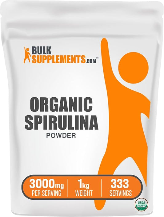 BulkSupplements.com Organic Spirulina Powder - Superfood Powder, Green Spirulina Powder, Spirulina Organic - Vegan-Friendly, 3000mg per Serving, 1kg (2.2 lbs) (Pack of 1)