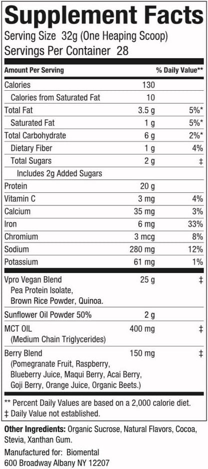 Biomental Vegan Protein Powder - Vanilla - Gluten-Free - Non-GMO - Plant-Based Protein - Supports Weight Loss & Muscle Growth - Enhanced Absorption - Perfect for Men & Women - 2 lbs