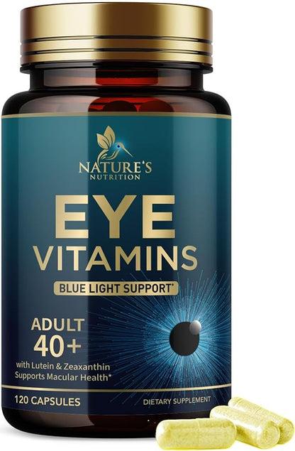 Eye Vitamins & Mineral Supplement, Contains Lutein, Zeaxanthin, Bilberry & Zinc, Supports Eye Strain, Vision Macular Health & Dry Eyes for Adults with Vitamin C & E, Lycopene - 120 Capsules