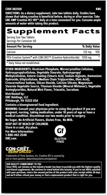 GNC AMP Creatine HCl Pills | Muscle Builder, Energy Production, Performance Recovery Supplement | Fast Absorbing, Gluten Free Formula| 120 Count