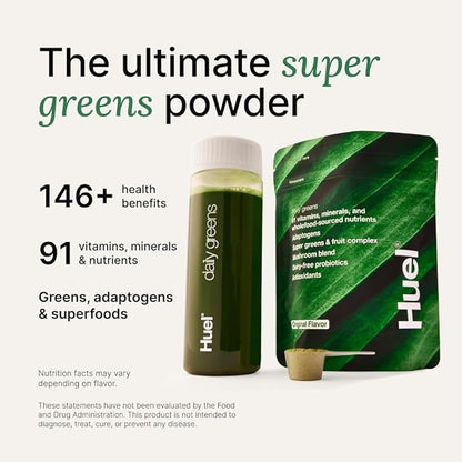 Huel Daily Greens Lemon & Ginger | Superfood Greens Powder | 91 Vitamins, Minerals, and Wholefood-Sourced Ingredients | Adaptogens, Antioxidants, Gut-Friendly Probiotics | 30 Servings