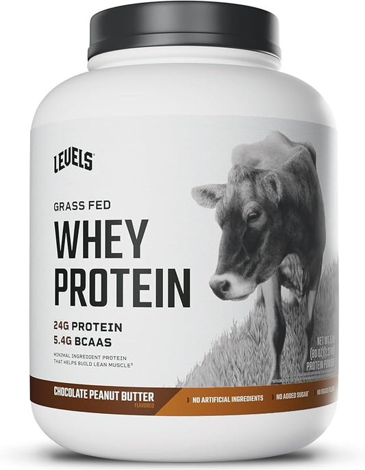 Levels Grass Fed Whey Protein Powder, No Artificials, 24G of Protein, Chocolate Peanut Butter, 5LB