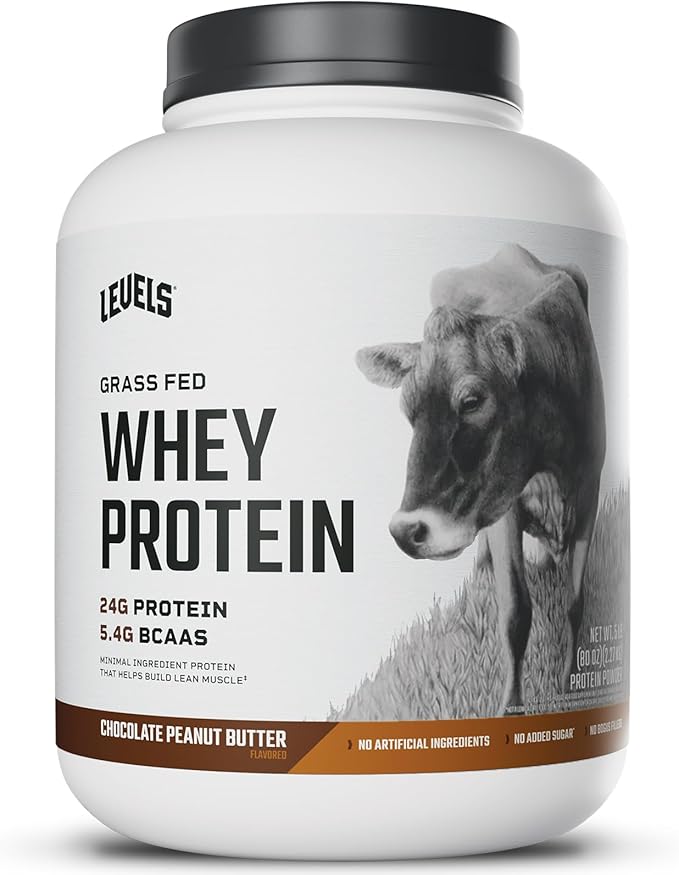 Levels Grass Fed Whey Protein Powder, No Artificials, 24G of Protein, Chocolate Peanut Butter, 5LB