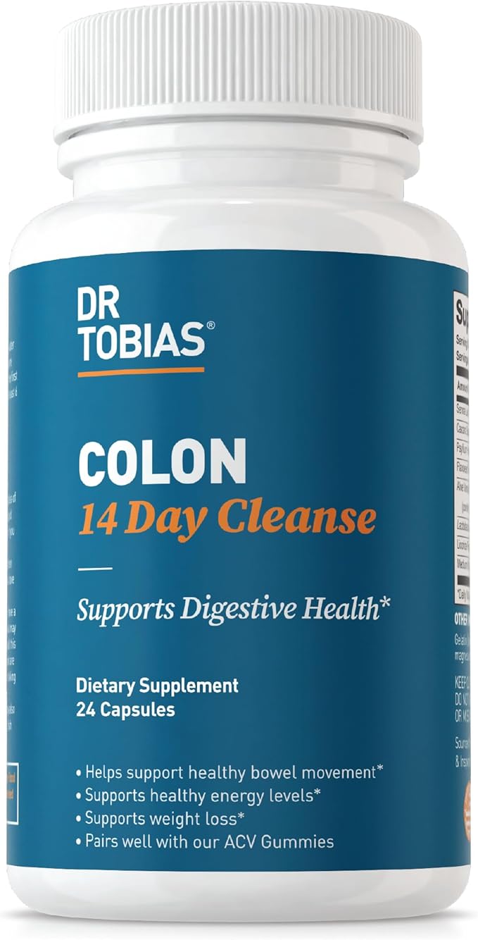 Dr. Tobias Colon 14 Day Cleanse, Advanced Gut Cleanse Detox for Women & Men with Cascara Sagrada, Psyllium Husk, Senna Leaf & Probiotics, Non-GMO Colon Cleanse, 24 Capsules, 1-2 Daily