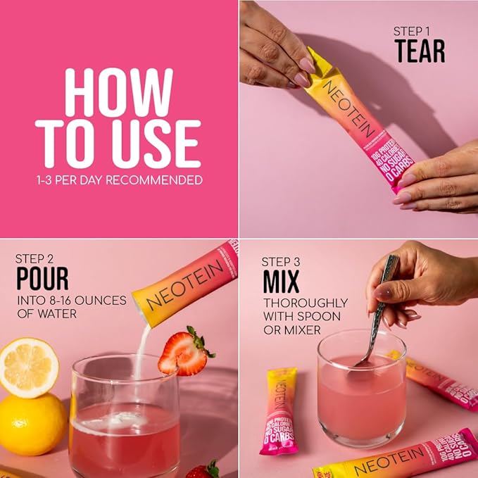 Electrolyte Powder Packets with 10g Protein & Collagen - Hydration Packets - Zero Sugar, NO Fillers, NO Carbs | Strawberry Lemonade | 40 Calories | Keto & Paleo | Pack of 15