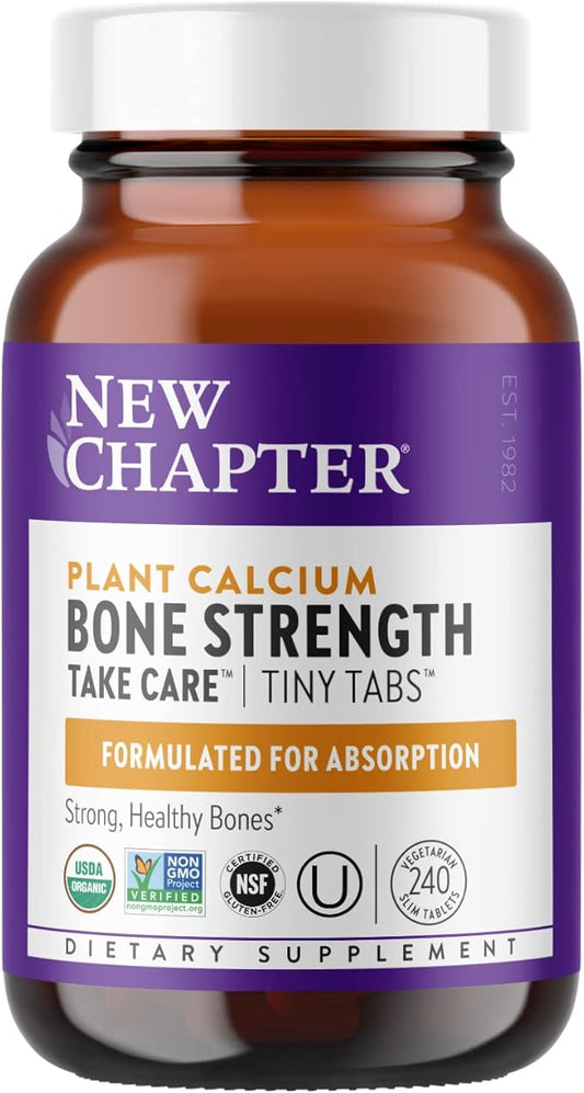 New Chapter Calcium Supplement - Bone Strength Tiny Tabs Organic Calcium with Magnesium, Vitamin D3+K2, 70+ Trace Minerals for Bone Health, Gluten Free, Easy to Swallow - 240 ct